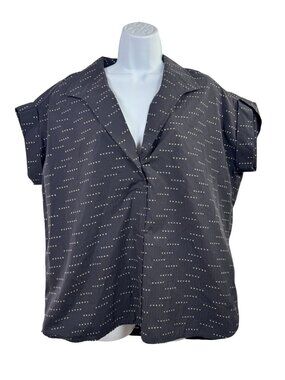 Sarah Alexandra Black Short Sleeve Blouse Lagenlook Top Womens XL Relaxed Italy